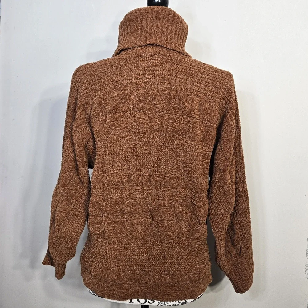 Olive & Oak Chunky Knit Turtleneck Sweater L Rust‎ Orange Textured Cozy Pullover